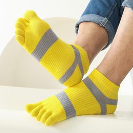 Men's Socks 5 Pairs Short With Toes Mens Boys Bright Colour Fingers Ankle Sock High Elastic Breathable Cotton Yellow Green Gift