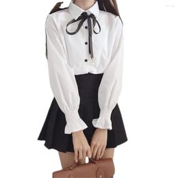 Women's Blouses Korean Fashion Cute Bow College Wind Shirt Female Flare Sleeve Women Blouse Uniform Lace Up White Woman Tops