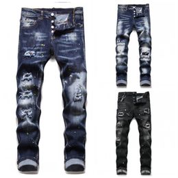 Mens Designer Jeans Distressed Ripped Biker Slim Fit Washed Motorcycle Denim jean Men s Hip Hop Fashion Man Cool Rips Stretch Pant213M