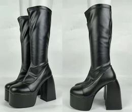 Сапоги для женской коленной туфли на платформе готические высокие каблуки в панк -стиль Новый рок Осень Зимний Зимний