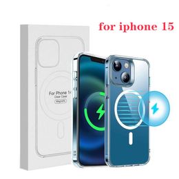 Magsoge Transparent Clear Acrylic Magnetic Shockproof Phone Cases for iPhone 15 14 13 12 11 Pro Max Mini XR XS X Plus Compatible Magsafe Charger Samsung S23 ultra