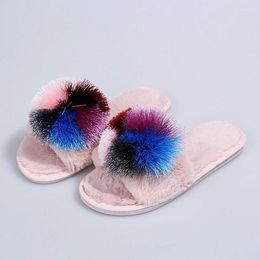 Slippers Household Plush Ball Cotton Ladies Autumn And Winter Comfortable Furry Women Fashion Women's Shoes