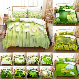 Bedding Sets Flower Duvet Cover Set 3pcs With Green Leaf Floral Rustic Print Pattern Soft 2 Pillow Shams Quilt