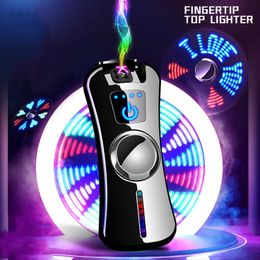 Trendy Double Arc Fingertip Rotating Gyro Lighter Creative Charging USB Windproof Band LED Light Smoking Accessories Tool Gift YRN6