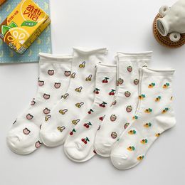 Women Socks Summer Spring Funny Cherry Peach Fruit Food Casual Short Cotton For 10 Pairs/set