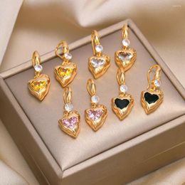 Dangle Earrings Pink Cubic Zirconia Heart Hoop For Women Girl Fashion Gold Colour Copper Jewellery Gifts Ie Mom Sister Friend