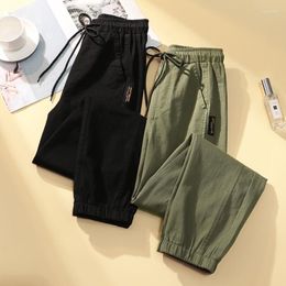Women's Pants Patches Soft Stretch Cargo Women High Waist Lace Up Ankle Length Casual Ladies Autumn Solid Color Pantalones Mujer