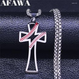 Pendant Necklaces Sports Baseball Cross Stainless Steel Statement Necklace Silver Color Jewelry Collares Mujer NXH430S01