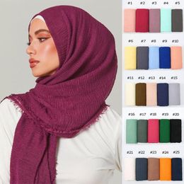 Ethnic Clothing Women Muslim Cotton Hijab Shawls Scarf Crinkle Plain Soft Headscarf Islamic Head Wraps Hijabs 90 193CM
