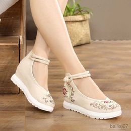 Dress Shoes Women Red Summer Ankle Strap Spring Autumn Pumps China Embroiders Low Heels Cloth Shoes Medium Heel Dress R230901