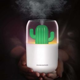 Humidifiers 300 ml Capacity Cactus Humidifiers Diffusers for Essential Oils Aromatherapy Fragrance Aroma Breeze For Desk Office Home Decor Q230901