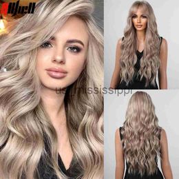 Cosplay Wigs Light Ash Blonde Long Curly Synthetic Wigs with Bangs Water Wavy Natural Hair Wig for Women Daily Party Cosplay Heat Resistant x0901