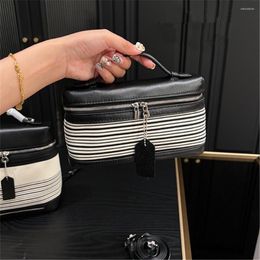 Duffel Bags Extra Pocket Pouch L19 With Wide Opening Crafted From Butter Soft Calf Leather And Canvas Stripe Women