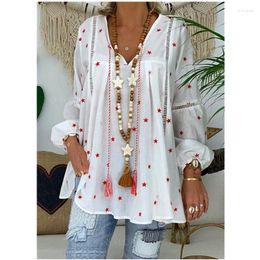 Women's Blouses Floral Printed Blouse Women White Yellow Loose Tops Mujer Vintage Lace Patchwork Hollow Out Top Womens Clothing Blusas