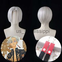 Cosplay Wigs Kurokawa Izana Cosplay Wig Tokyo Revengers Earring Perruque White Grey Wig Synthetic Anime Cosplay Costume Party Role Playing x0901