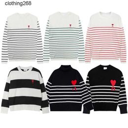 amis 2023 Spring and Autumn New Fashion Brand Small Heart Embroidery Stripe Round Neck Underlay Sweater for Men and Women's Couple Knitwear