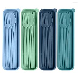 Dinnerware Sets 4 Utensils Set With Case Chopsticks Cutter Fork Spoon Travel Cutlery Lunch Box Juego De Cubiertos