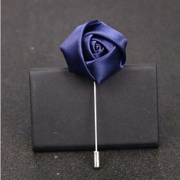 Decorative Flowers & Wreaths 50Pcs Navy Blue Man Groom Boutonniere Silk Satin Rose Flower Men Buttonhole Wedding Party Prom Suit C294R