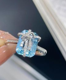 Cluster Rings LR Aquamarine Ring Fine Jewellery Pure 18K Gold Natural 2.6ct Blue Gemstones For Women Birthday Presents