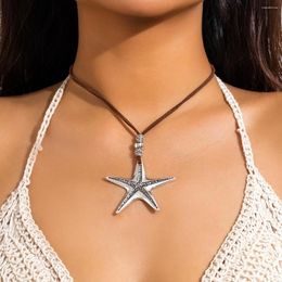Pendant Necklaces Lacteo Y2K Silver Color Starfish Charm Necklace Brown Korean Velvet Rope Choker Women Jewelry On The Neck Vintage