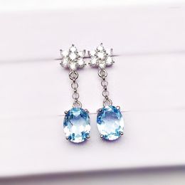 Dangle Earrings Natural Real Sky Blue Topaz Flower Drop Earring 925 Sterling Silver 6 8mm 1.6ct 2pcs Gemstone Fine Jewellery X219132