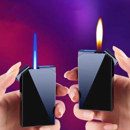 Latest Creative Metal Fashion Gradient Colour Dual Flame Butane No Gas Lighter Switch Without Switching Ignition Smoking Acce U0SV