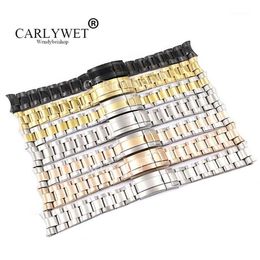 CARLYWET 20 21mm Whole Silver Gold Rose Gold Black 316L Solid Stainless Steel Watch Band Belt Strap Bracelets For1220L