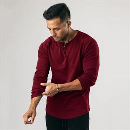 Men's T Shirts Button Long Sleeve T-Shirt Men Casual Solid Color Slim Fit Classic Streetwear High Quality