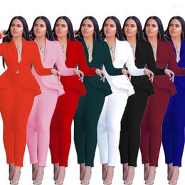 Women's Two Piece Pants Women Sexy V Neck Tops And Skinny Set 2 Elegant Office Ladies Workwear Outfits Casual Tracksuit