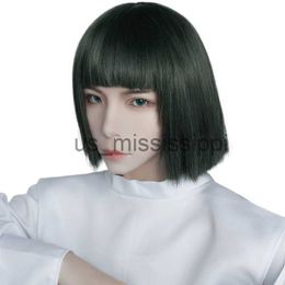 Cosplay Wigs Spirited Away Haku Nigihayami Kohakunushi Neat Bang Hair Green Algae Color Cosplay Wig Cap x0901