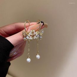 Dangle Earrings Trendy Female Crystal Butterfly Cute Gold Color Drop Luxury White Pearl Wedding For Women