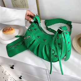 Motorcycle Wind Rivet Women's New Fashion and Personalised Versatile Teeth Pleated Crossbody Bag 70% Off Outlet Clearance