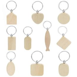 Promotional Handicrafts Party Favour Souvenir Plain DIY Blank Beech Wood Pendant Key Chain keychain With Key Ring Sep01