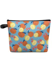 Totes Lemon Orange Cherry Leaf Fruit Outdoor Travel Large Cosmetic makeup bag for Women Organisers Waterproof Women's Storage Box caitlin_fashion_ bags