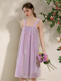 Women's Sleepwear Purple Colour Nightgown Elegant Cotton Summer Woman Girl Sleeveless Nightdress