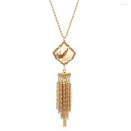 Pendant Necklaces 2023 Arrivals Fashion Jewellery Long Chain Kite Face Inlay AB Stone Tassel Necklace For Women Sweater Accessories