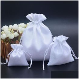 Jewelry Pouches Bags 50Pcs/Lot 7X9 10X12 16X20 Cm Black White Satin Pouch Dstring For Jewellery Makeup Wig Packaging Gift Bag T200602 Dhbal