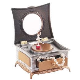 Decorative Objects Figurines Creative Dancer Rotating Music Box Classical Drawer Makeup Mirror Jewellery Storage To Send Girlfriend Gift 230831