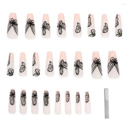 False Nails Nail Extension Women Fake Fluttering Beauty 24pcs Long Black Butterfly Print Press-on For Salon