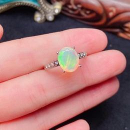 Cluster Rings 8mm 10mm Natural Opal Ring For Party Simple 925 Silver Gemstone Classic October Birthstone