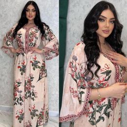 Ethnic Clothing AB208 Middle Eastern Muslim Women's Dress Abaya Everyday Collection Light Pink Print African Dresses For Woman