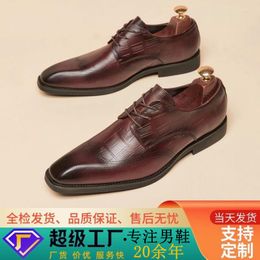 Dress Shoes Spring Summer And Autumn Leather Small Square Head Block Carved Derby Toe Layer Cowhide Business Formal Men's