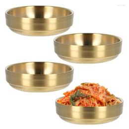 Bowls 4Pcs Sauce Dishes Mini Stainless Steel Two-Layer Round Seasoning Heat Insulated Saucers With Non-Slip Bottom
