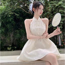Casual Dresses Sexy Cold Shoulder Stand Collar Short Skirt Chinese Style A Line Mini Qipao Dress Summer Holiday Sleeveless Slim Party