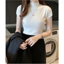 Women's T Shirts 10 Colours Half Turtleneck Bottoming Shirt Short Sleeve Knitted Tight Vest Top