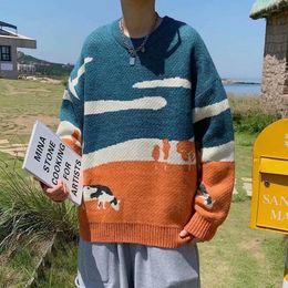 Men's Sweaters Cows Pattern Pullover Men Women Knitted Sweater Hip Hop Harajuku Vintage Winter Casual Knitwear Tops 230831