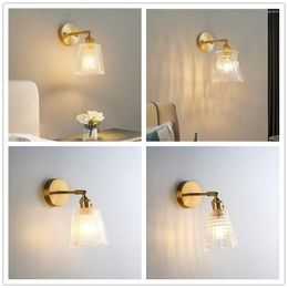 Wall Lamp Retro Brass Modern Nordic Small Glass Shade Bedside Simple Bathroom Mirror Front Light Copper With Switch Sconce