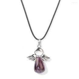 Pendant Necklaces Amethysts Angel Stone Necklace Rose Pink Quartzs Opal Turquois Obsidian Tiger Eye Aventurine Chain For Women Jewelry