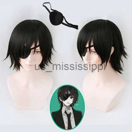 Cosplay Wigs Himeno Wig Chainsaw Man Black Short Fluffy Layered Synthetic Hair With Eyes Patch Heat Resistant Costume Party Play Wig Cap x0901