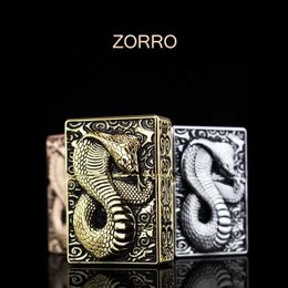 ZORRO Metal Emboss Kerosene Lighter Three Domineering Heavy Armour Snake Relief Copper Shell Smoking Accessories Gadgets For Men WD4B